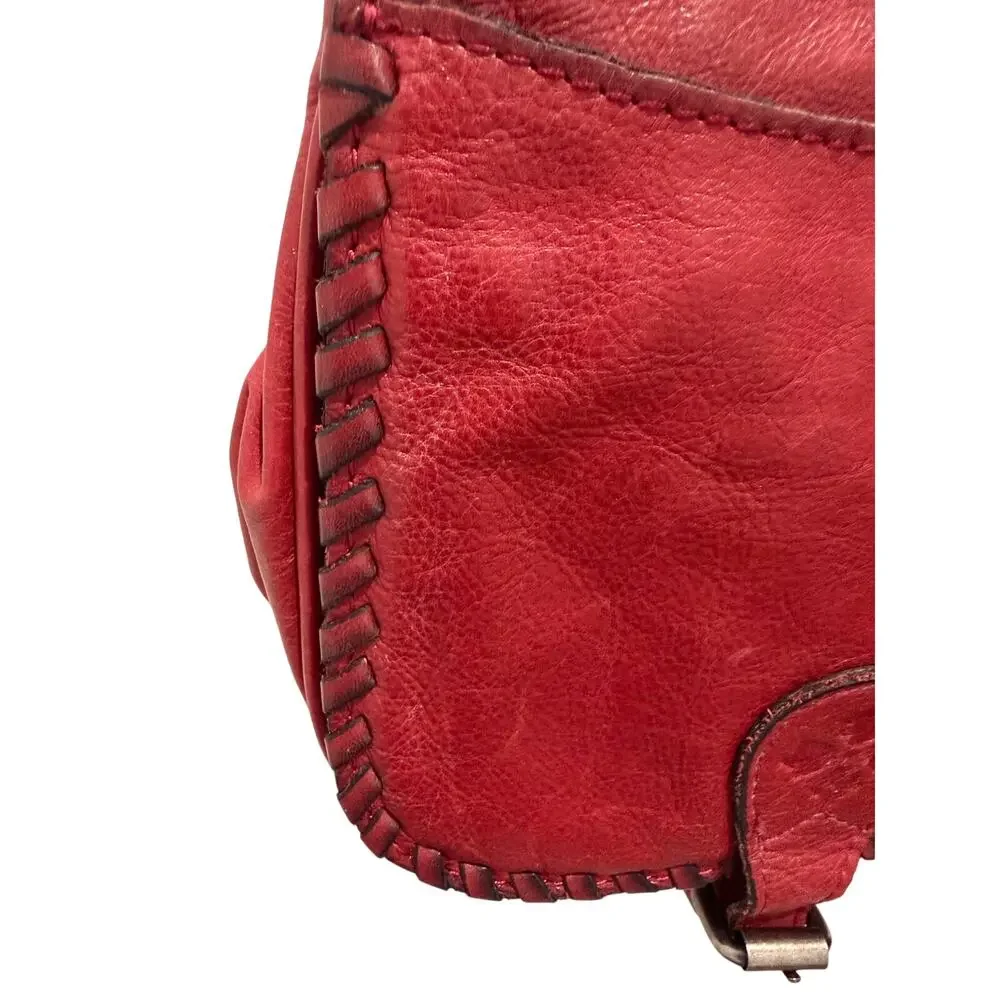 Patricia Nash Karisa Leather Whipstitch Saddle Bag Berry Red Tassels